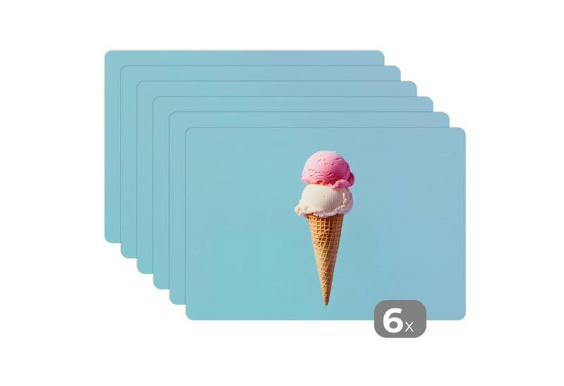 MuchoWow Platzset Schaufel Eiscreme - Kegel - Blau, (6-St), Platzsets, Tischset, Abwaschbar, Tischsets, Platzdeckchen von MuchoWow