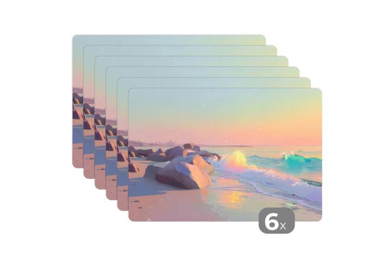 MuchoWow Platzset Sommerlicht - Strand - Funkelnde Akzente, (6-St), Platzsets, Tischset, Abwaschbar, Tischsets, Platzdeckchen von MuchoWow