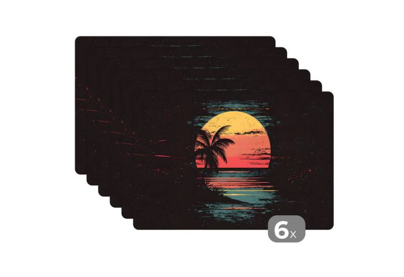 MuchoWow Platzset Strand - Minimalistisch - Sonne - Orange, (6-St), Platzsets, Tischset, Abwaschbar, Tischsets, Platzdeckchen von MuchoWow