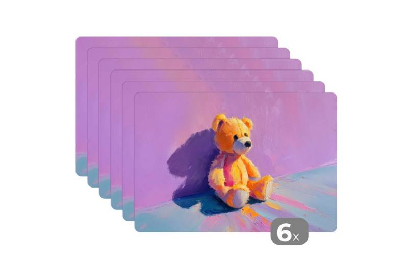 MuchoWow Platzset Teddybär - Schatten - Pinselstriche - Lila, (6-St), Platzsets, Tischset, Abwaschbar, Tischsets, Platzdeckchen von MuchoWow