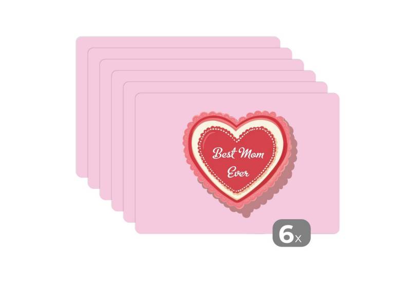 MuchoWow Platzset Text - Herz - Mutter - Rosa, (6-St), Platzsets, Tischset, Abwaschbar, Tischsets, Platzdeckchen von MuchoWow