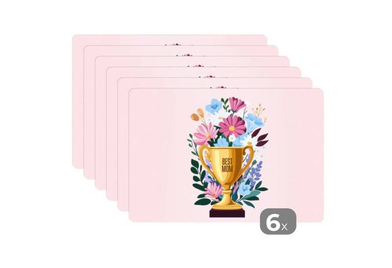 MuchoWow Platzset Trophäe - Beste Mutter - Blumen - Bunt, (6-St), Platzsets, Tischset, Abwaschbar, Tischsets, Platzdeckchen von MuchoWow