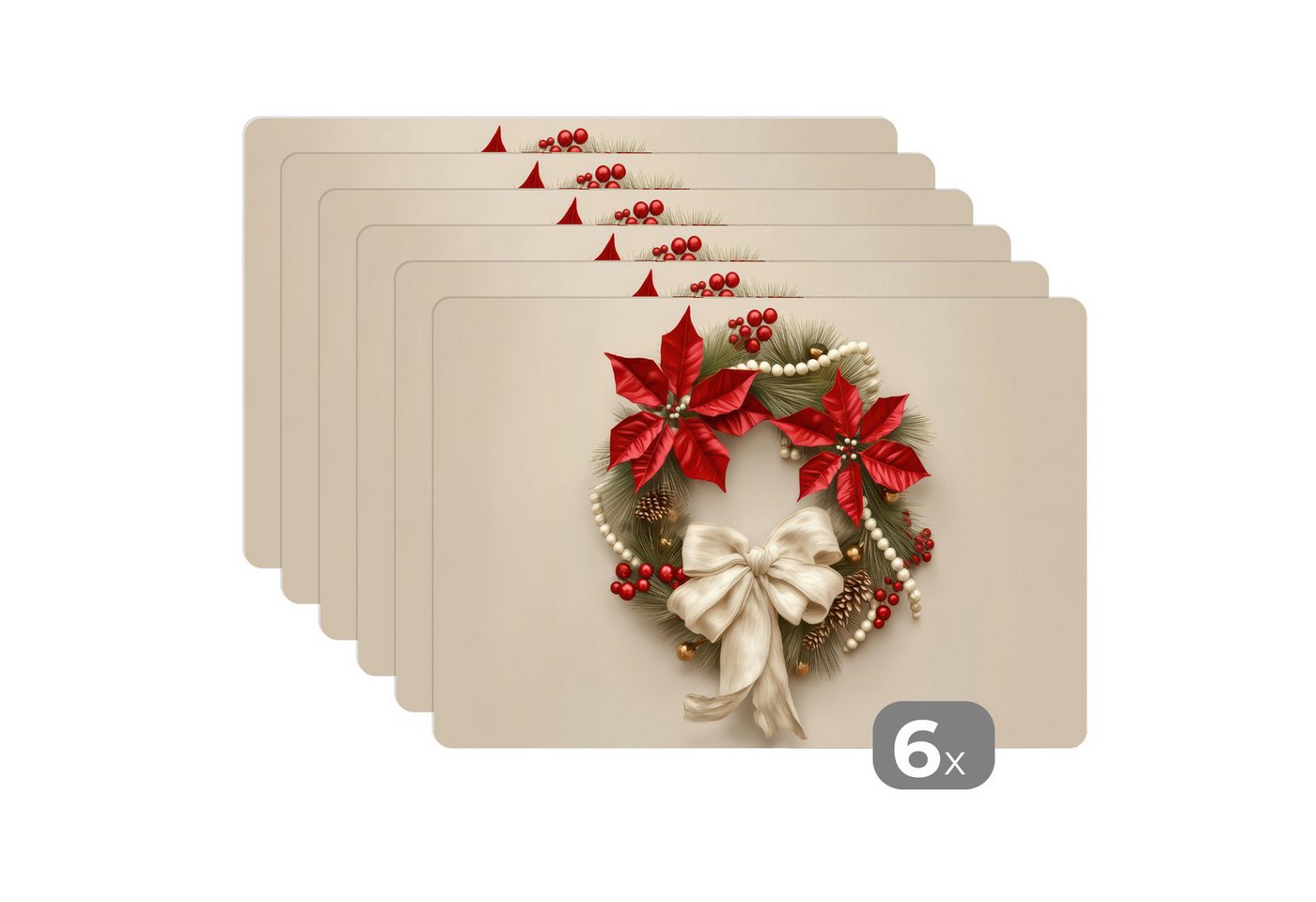 MuchoWow Platzset Türkranz - Schleife - Weihnachten - Rot - Grün, (6-St), Platzsets, Tischset, Abwaschbar, Tischsets, Platzdeckchen von MuchoWow