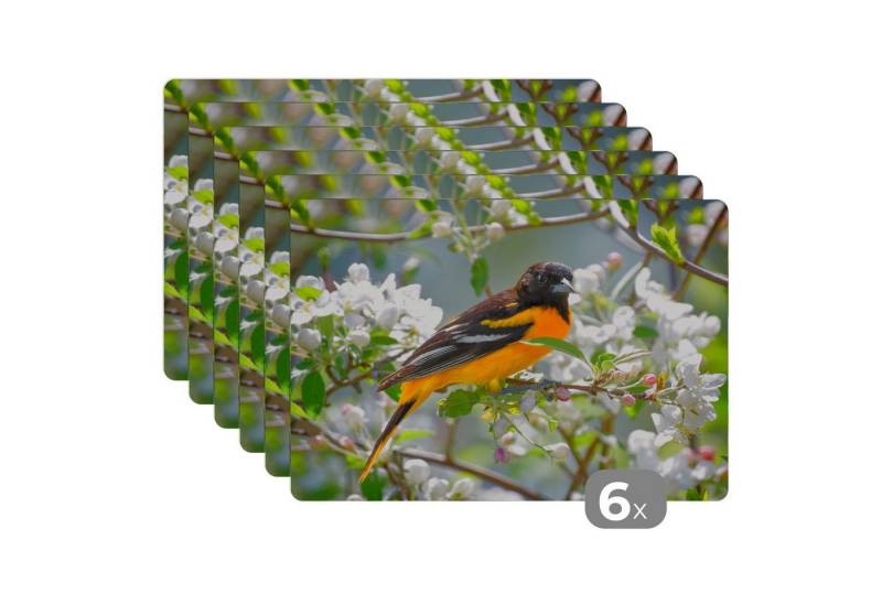 MuchoWow Platzset Vogel - Blumen - Farben, (6-St), Platzsets, Tischset, Abwaschbar, Tischsets, Platzdeckchen von MuchoWow