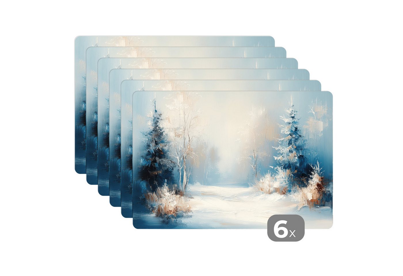 MuchoWow Platzset Wald - Winter - Natur - Abstrakt - Schnee, (6-St), Platzsets, Tischset, Abwaschbar, Tischsets, Platzdeckchen von MuchoWow