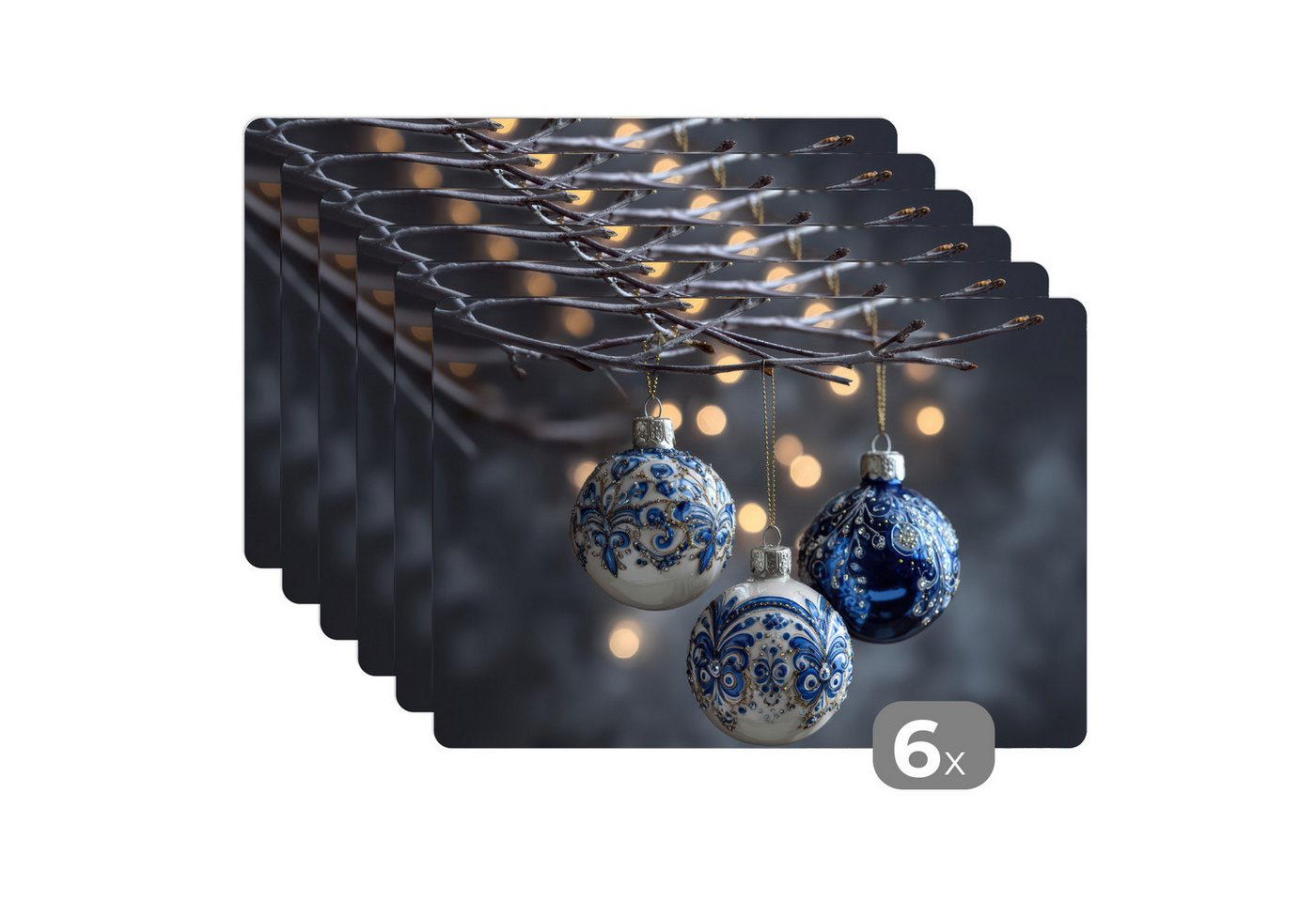 MuchoWow Platzset Weihnachtskugel - Dekoriert - Blau, (6-St), Platzsets, Tischset, Abwaschbar, Tischsets, Platzdeckchen von MuchoWow