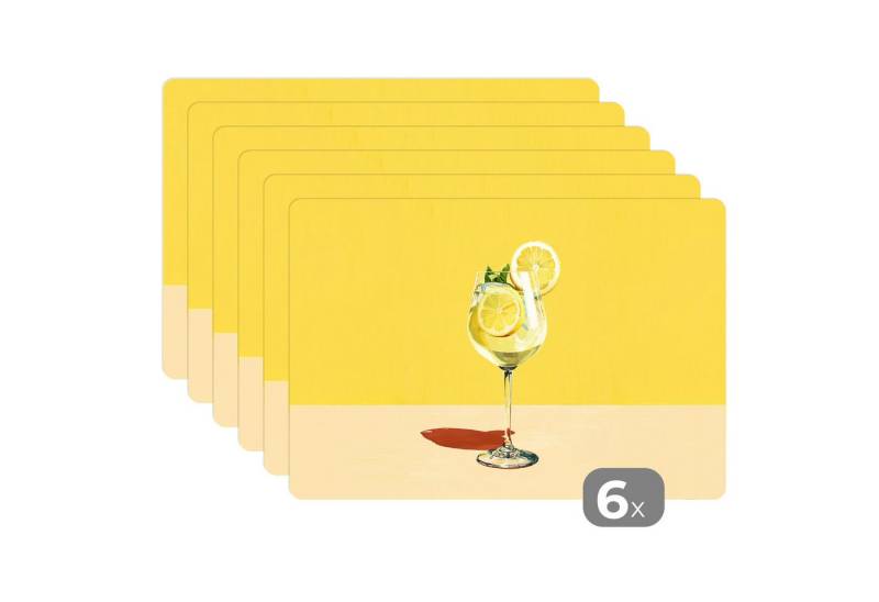 MuchoWow Platzset Weinglas - Zitrone - Gelb - Minimalistisch, (6-St), Platzsets, Tischset, Abwaschbar, Tischsets, Platzdeckchen von MuchoWow