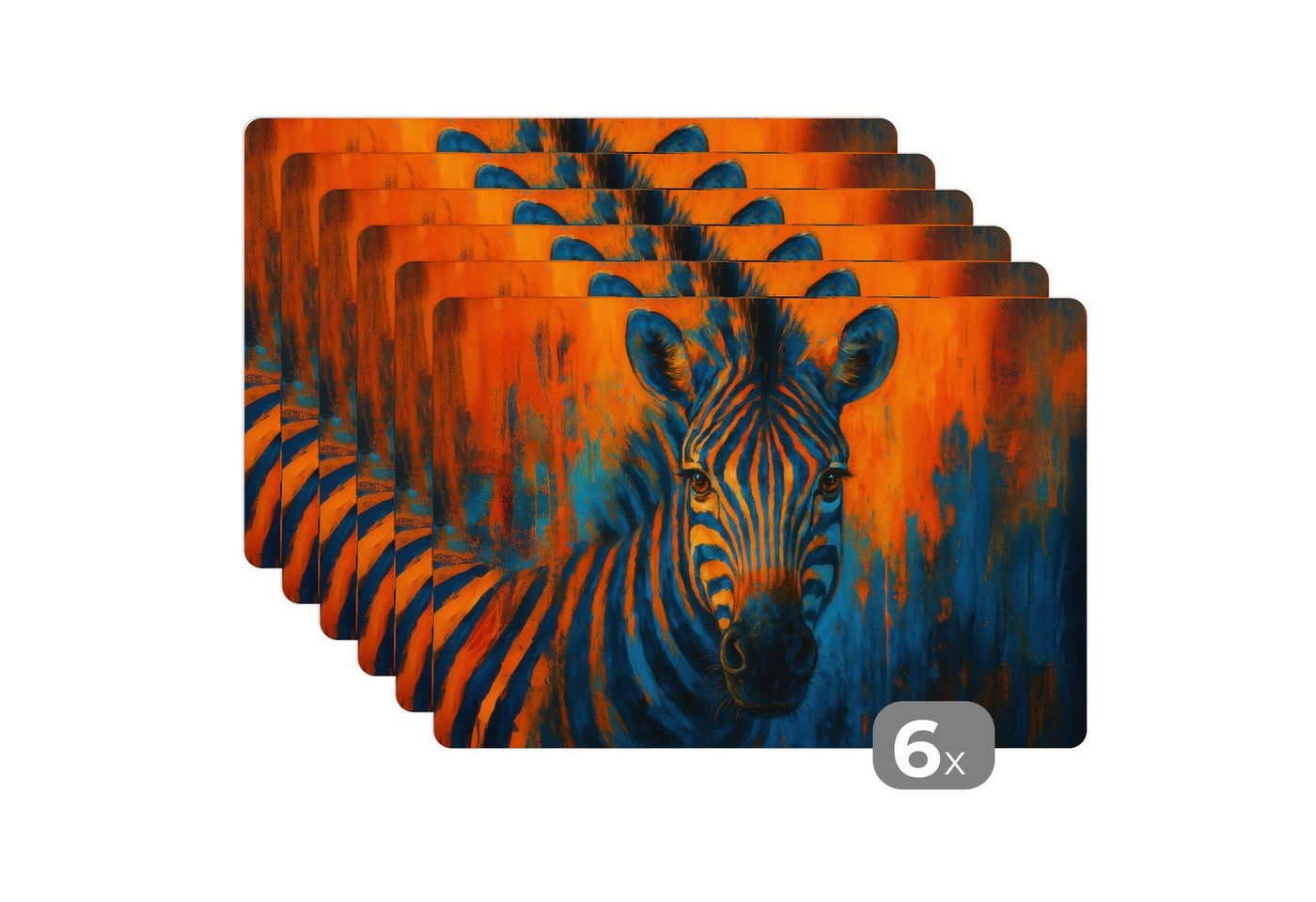 MuchoWow Platzset Zebra - Abstrakt - Blau, (6-St), Platzsets, Tischset, Abwaschbar, Tischsets, Platzdeckchen von MuchoWow
