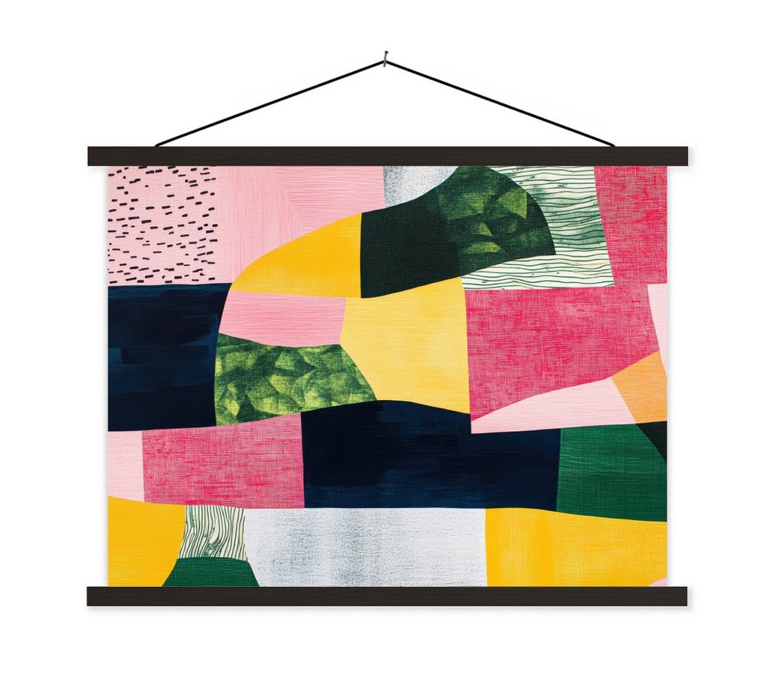 MuchoWow Poster Abstrakt - Rosa - Formen - Gelb, (1 St), Magnetische Posterleiste, Holzleisten, Textilposter, 40x30 cm von MuchoWow