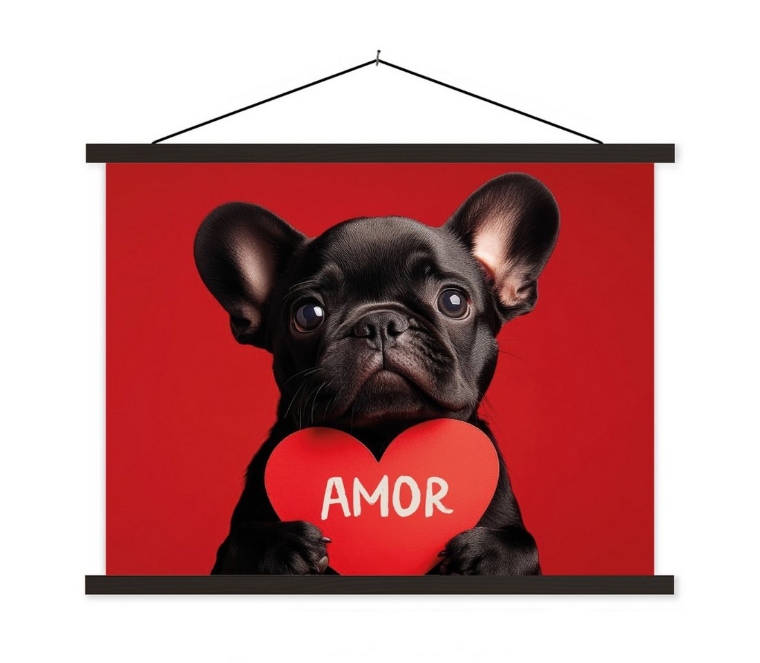 MuchoWow Poster Amor - Hund - Herz - Rot, (1 St), Magnetische Posterleiste, Holzleisten, Textilposter, 40x30 cm von MuchoWow