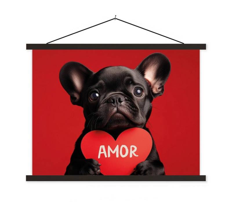 MuchoWow Poster Amor - Hund - Herz - Rot, (1 St), Magnetische Posterleiste, Holzleisten, Textilposter, 40x30 cm von MuchoWow