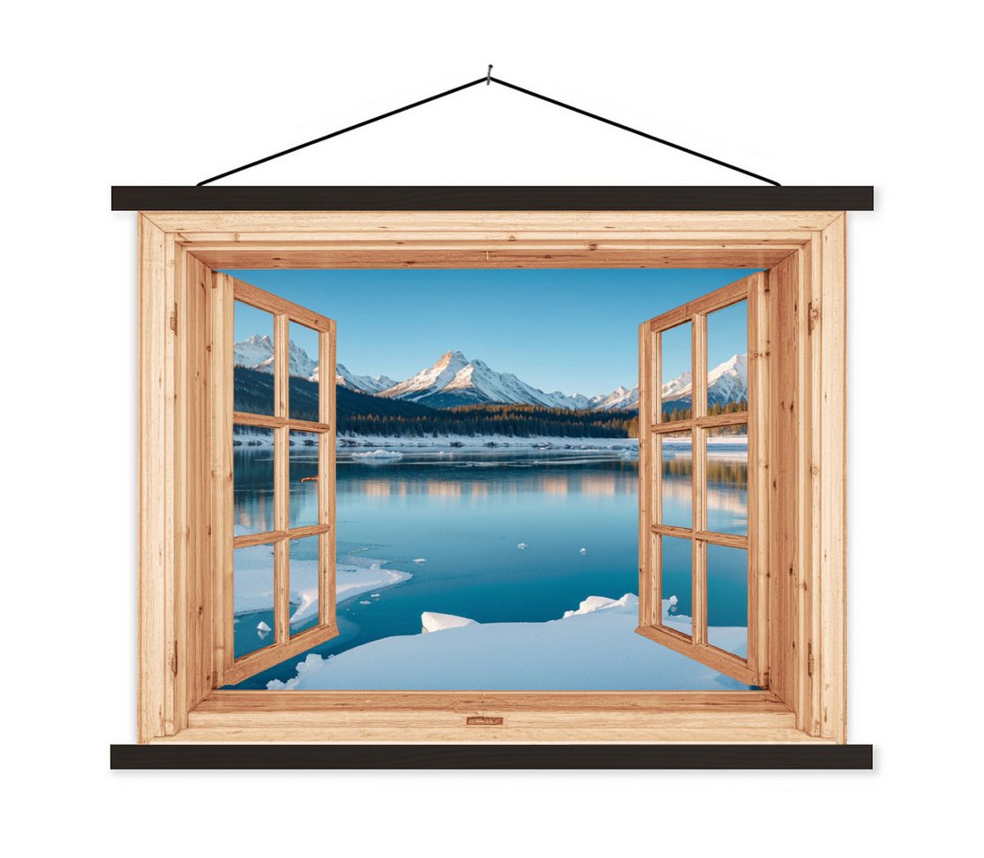 MuchoWow Poster Ansichten - Landschaft - Winter - See - Berg - Aussicht, (1 St), Magnetische Posterleiste, Holzleisten, Textilposter, 40x30 cm von MuchoWow