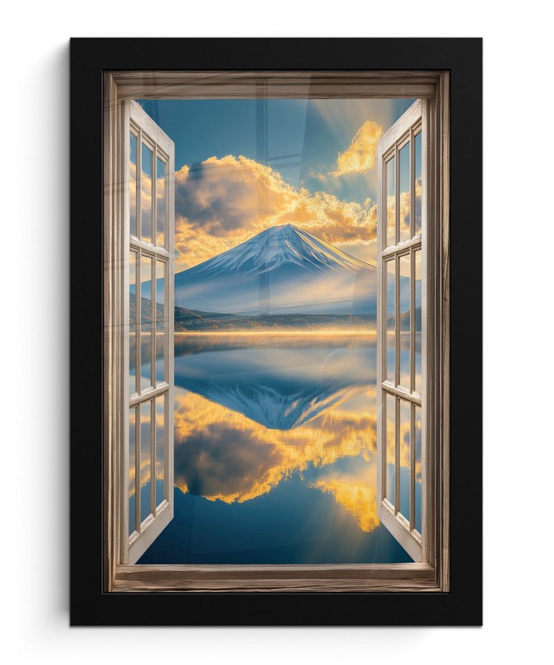 MuchoWow Poster Aussicht - Landschaft - Berge - Ansichten - Fenster, (1 St), Bilderrahmen, Zimmer Deko, Bild für Wohnzimmer, 20x30 cm von MuchoWow