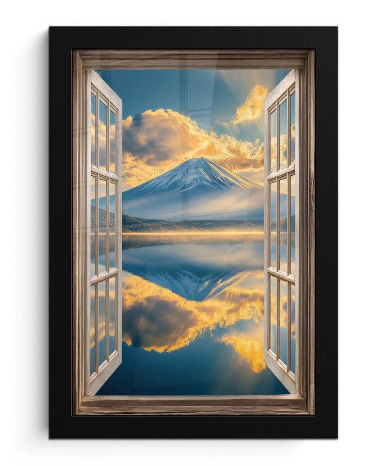 MuchoWow Poster Aussicht - Landschaft - Berge - Ansichten - Fenster, (1 St), Bilderrahmen, Zimmer Deko, Bild für Wohnzimmer, 20x30 cm von MuchoWow