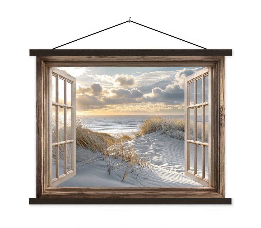MuchoWow Poster Aussicht - Strand - Dünen - Meer - Natur, (1 St), Magnetische Posterleiste, Holzleisten, Textilposter, 40x30 cm von MuchoWow