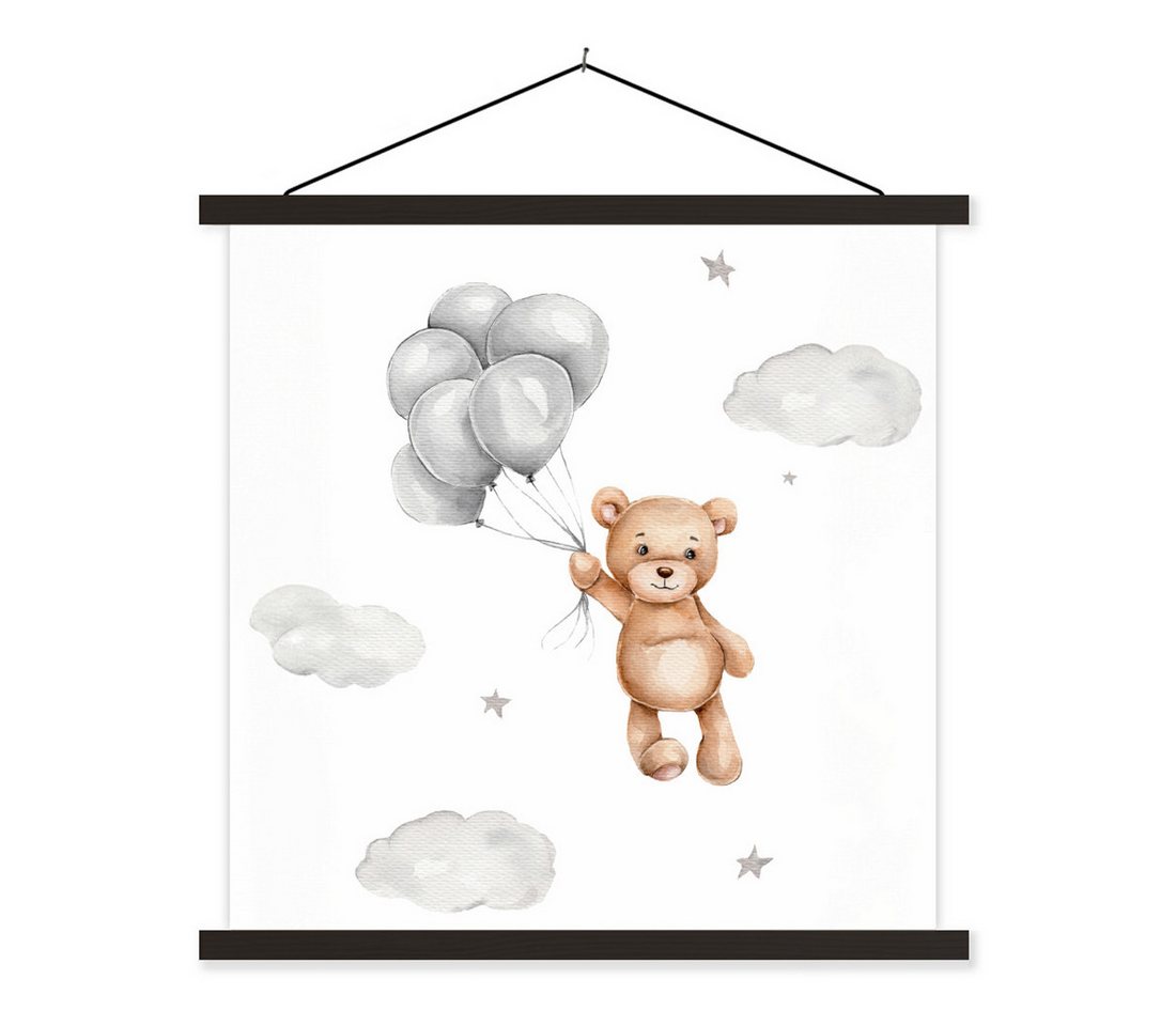 MuchoWow Poster Bär - Luftballon - Sterne - Kinder, (1 St), Magnetische Posterleiste, Holzleisten, Textilposter, 40x40 cm von MuchoWow