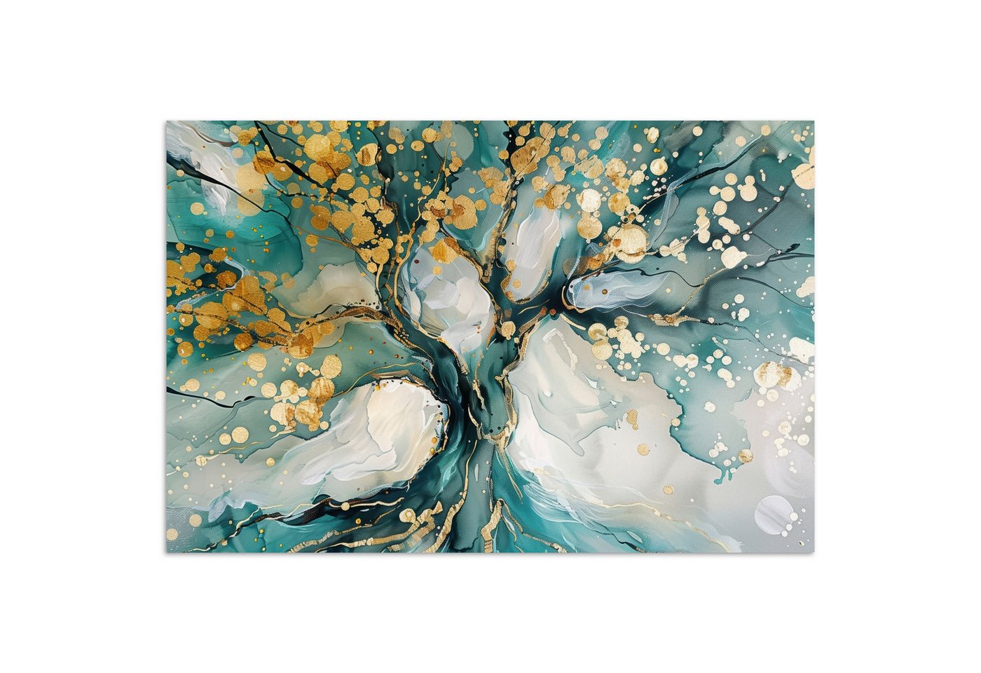 MuchoWow Poster Baum - Modern - Lackoptik - Türkis - Gold, (1 St), Poster ohne Rahmen, Wandbild, Wandposter, 30x20 cm von MuchoWow
