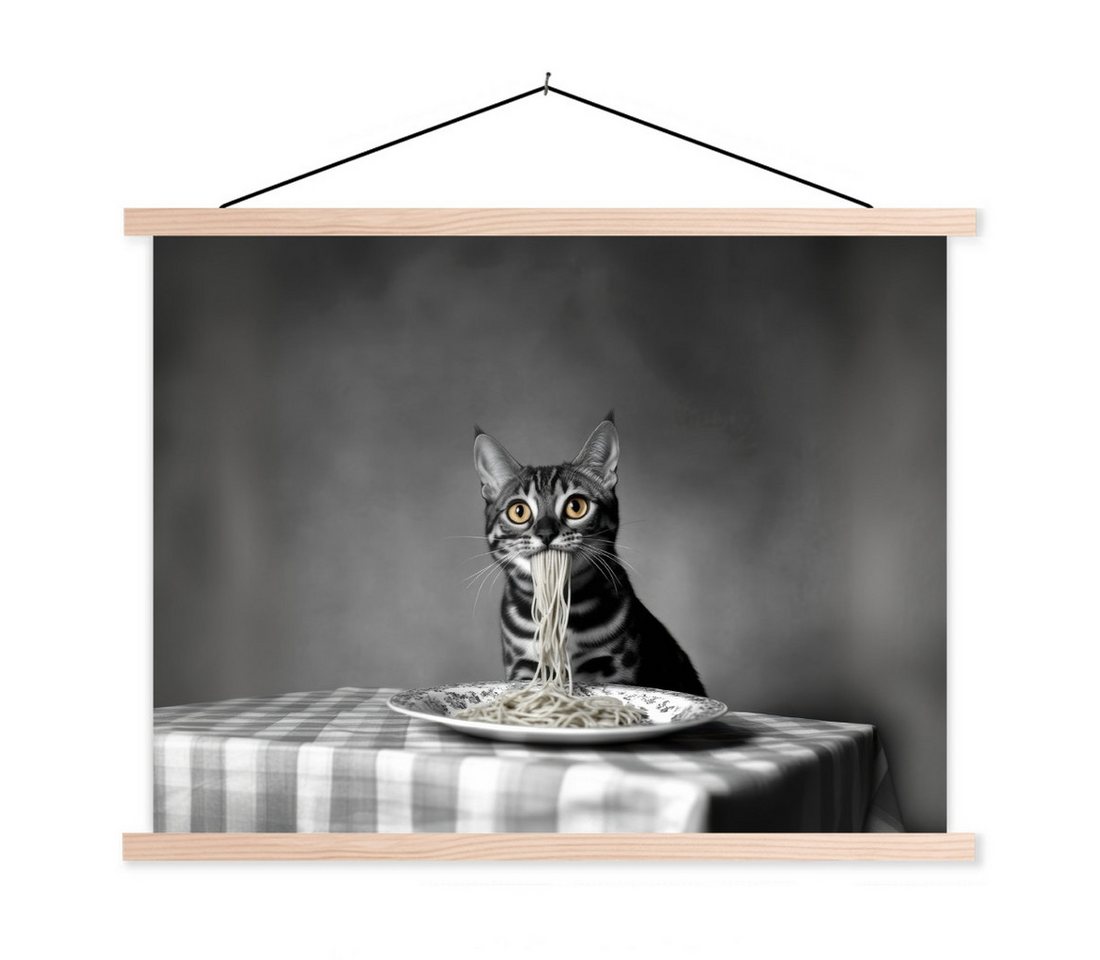 MuchoWow Poster Bengalisch - Katze - Tischtuch - Schwarz - Weiß - Tier, (1 St), Posterleiste, Textilposter für Wohnzimmer, Bilderleiste, 40x30 cm von MuchoWow