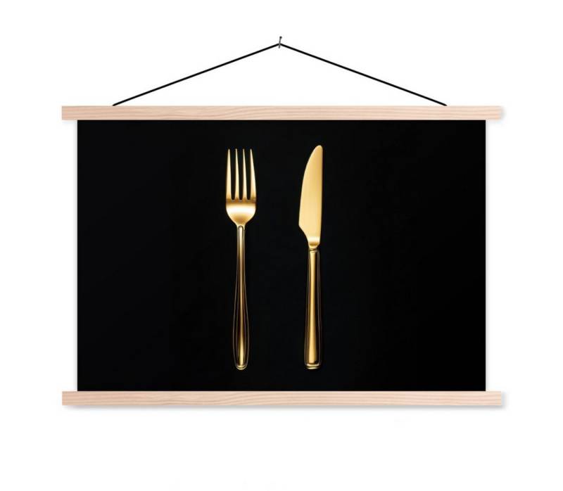 MuchoWow Poster Besteck - Gold - Messer - Gabel von MuchoWow