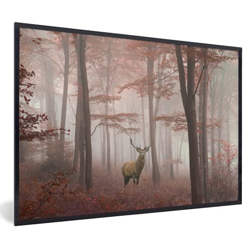 MuchoWow Poster Bilder Wanddeko Deko Wohnzimmer 120x80 cm Hirsche - Wald - Rot - Herbst von MuchoWow