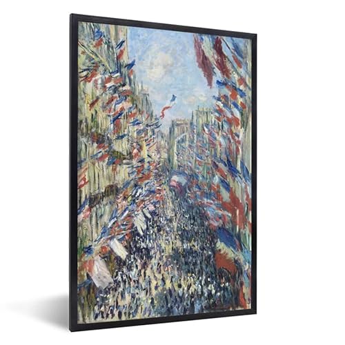 MuchoWow Poster Bilder Wanddeko Deko Wohnzimmer 80x120 cm Rue Montorgueil in Paris - Gemälde von Claude Monet von MuchoWow