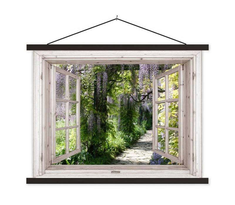 MuchoWow Poster Blauer Regen - Blumen - Aussicht - Baum - Frühling, (1 St), Magnetische Posterleiste, Holzleisten, Textilposter, 40x30 cm von MuchoWow