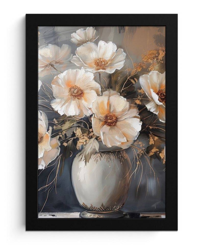 MuchoWow Poster Blumen - Weiß - Vase - Modern, (1 St), Bilderrahmen, Zimmer Deko, Bild für Wohnzimmer, 20x30 cm von MuchoWow