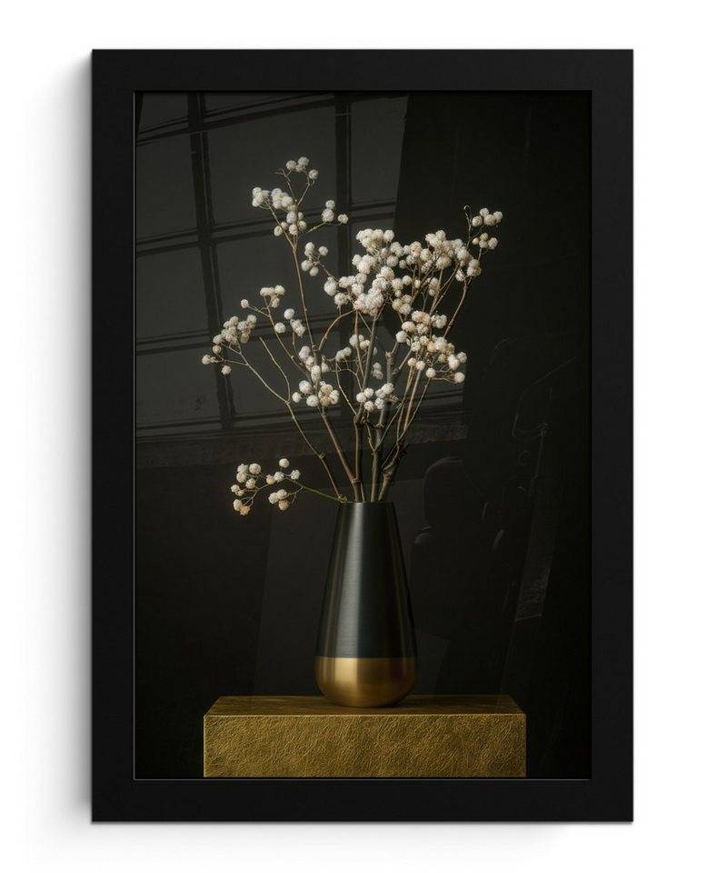MuchoWow Poster Blumenzwiebeln - Weiß - Vase - Minimalistisch, (1 St), Bilderrahmen, Zimmer Deko, Bild für Wohnzimmer, 20x30 cm von MuchoWow