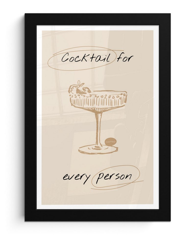 MuchoWow Poster Cocktail - Beige - Vintage, (1 St), Bilderrahmen, Bild für Wohnzimmer, 20x30 cm von MuchoWow