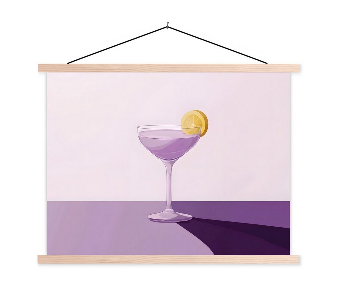 MuchoWow Poster Cocktail - Lila - Minimalistisch - Zitrone, (1 St), Posterleiste, Textilposter für Wohnzimmer, Bilderleiste, 40x30 cm von MuchoWow