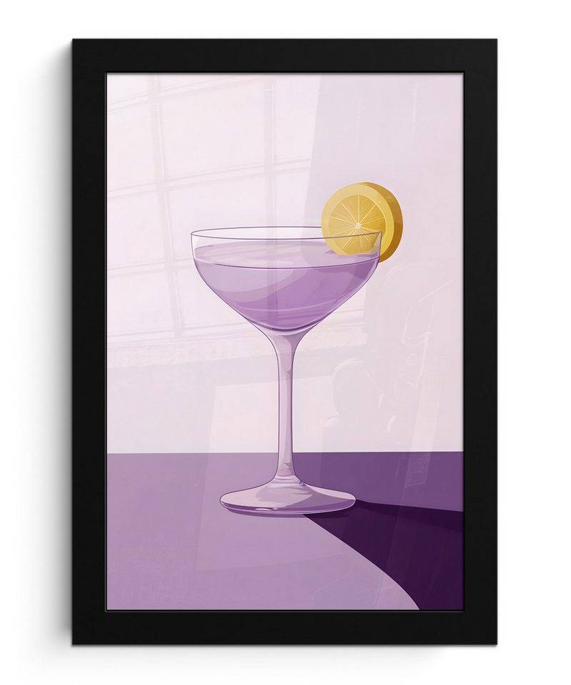 MuchoWow Poster Cocktail - Lila - Minimalistisch - Zitrone, (1 St), Bilderrahmen, Zimmer Deko, Bild für Wohnzimmer, 20x30 cm von MuchoWow