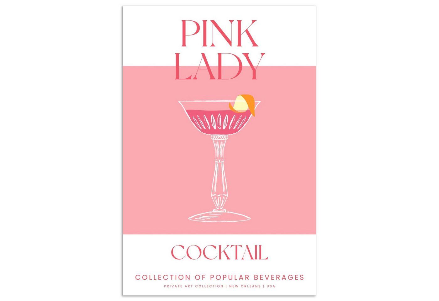 MuchoWow Poster Cocktail - Rosa Dame - Rosa - Vintage, (1 St), Poster ohne Rahmen, Wandbild, Wandposter, 20x30 cm von MuchoWow