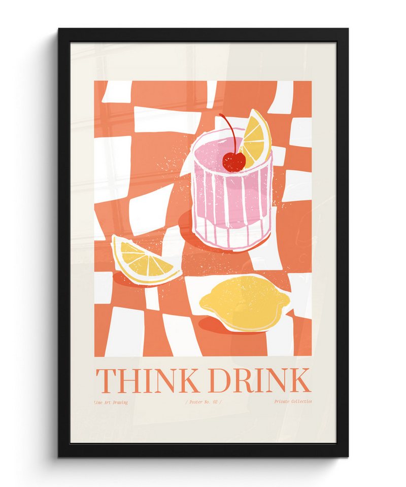 MuchoWow Poster Cocktail - Sommer - Obst - Vintage - Boho, (1 St), Bilderrahmen Schwarz, Wanddeko für Wohnzimmer, 40x60 cm von MuchoWow