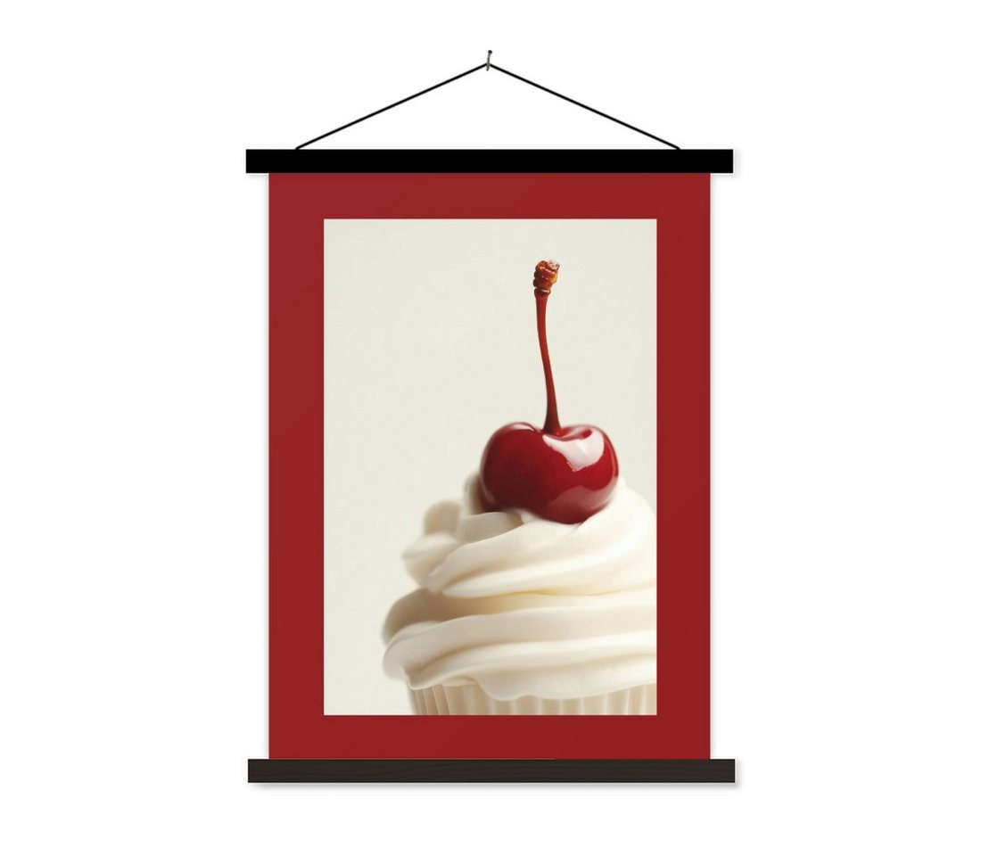 MuchoWow Poster Cupcake - Kirsche - Rot, (1 St), Magnetische Posterleiste, Holzleisten, Textilposter, 40x53 cm von MuchoWow
