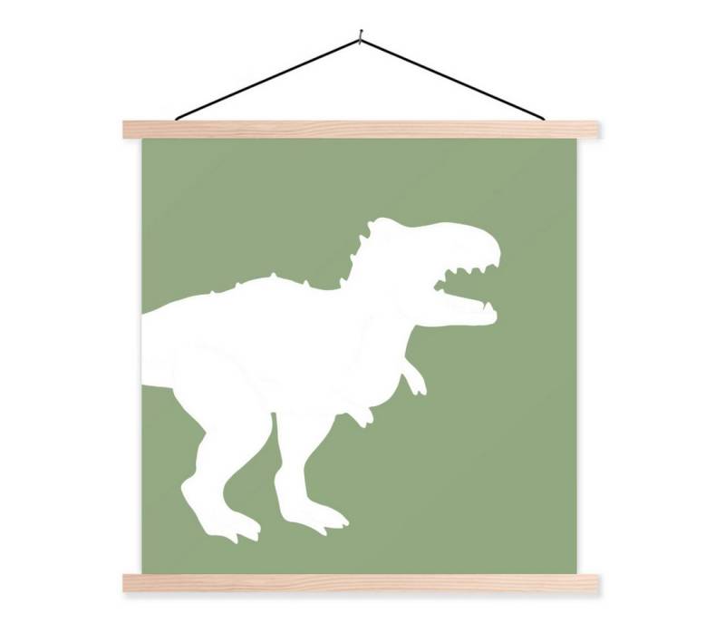 MuchoWow Poster Dino - T-rex - Dinosaurier - Grün - Tyrannosaurus rex, (1 St), Magnetische Posterleiste, Holzleisten, Textilposter, 120x120 cm von MuchoWow