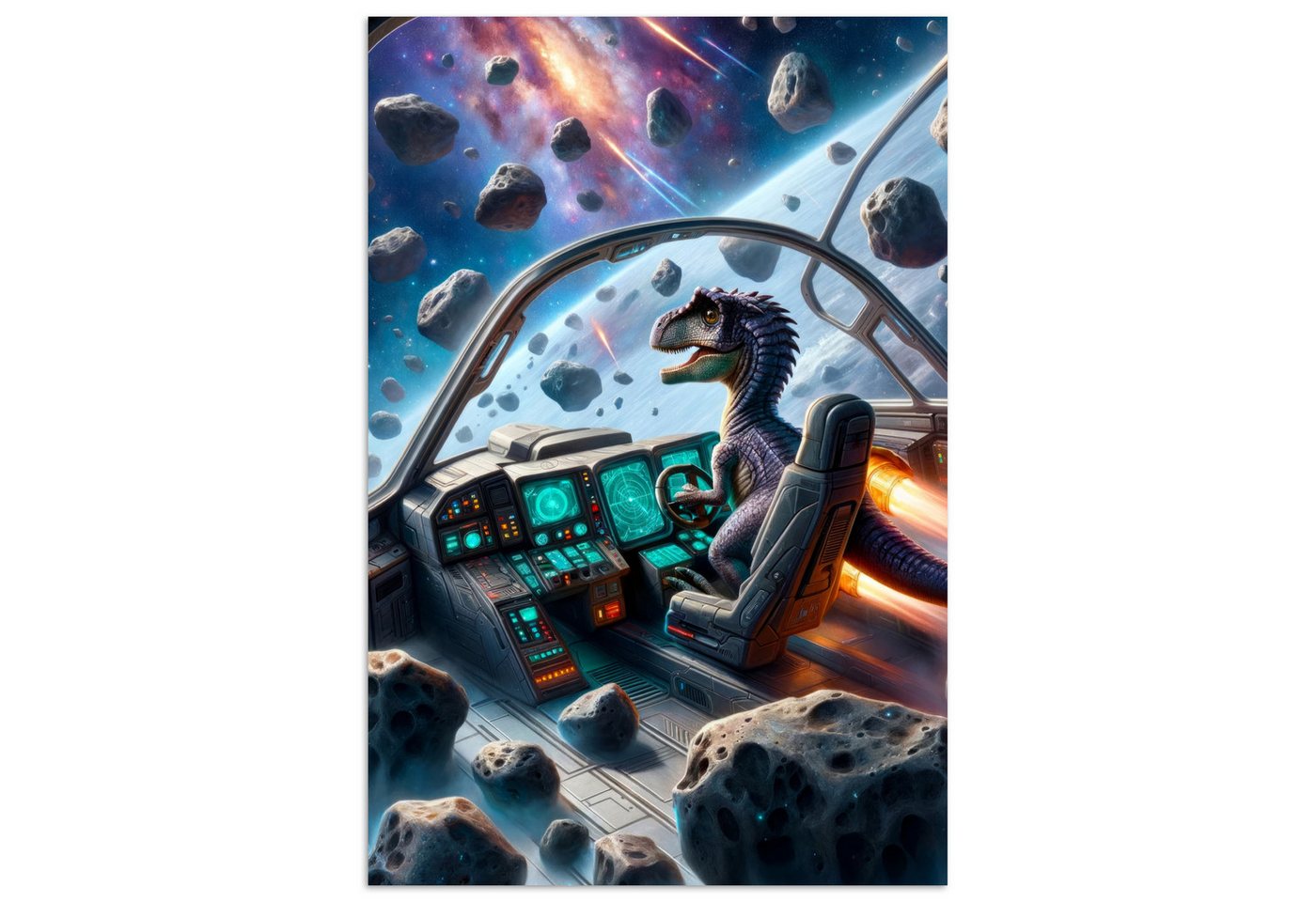 MuchoWow Poster Dino - Weltraum - Jungen, (1 St), Poster ohne Rahmen, Wandbild, Wandposter, 20x30 cm von MuchoWow
