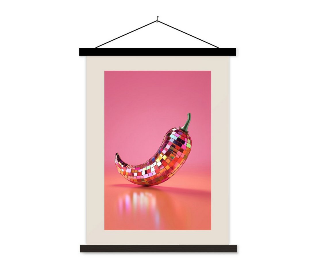 MuchoWow Poster Disco - Paprika - Rosa, (1 St), Magnetische Posterleiste, Holzleisten, Textilposter, 40x53 cm von MuchoWow