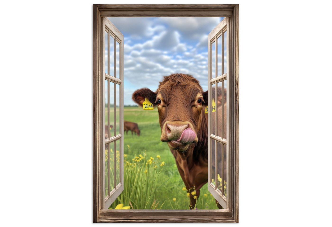 MuchoWow Poster Durchblick - Kuh - Wiese - Landschaft - Tiere, (1 St), Poster ohne Rahmen, Wandbild, Wandposter, 20x30 cm von MuchoWow