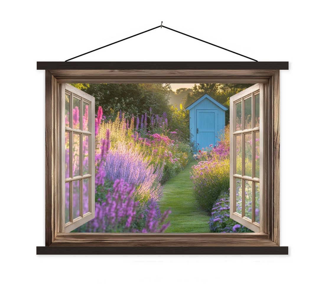 MuchoWow Poster Durchsichtig - Blumen - Fenster - Natur, (1 St), Magnetische Posterleiste, Holzleisten, Textilposter, 40x30 cm von MuchoWow