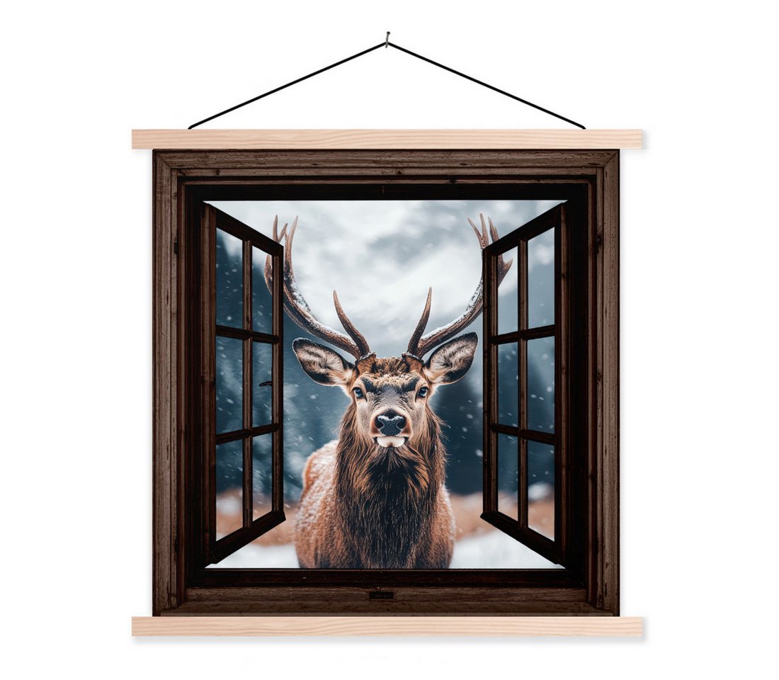 MuchoWow Poster Durchsichtig - Hirsche - Tiere - Landschaft - Winter - Schnee - Ländli von MuchoWow