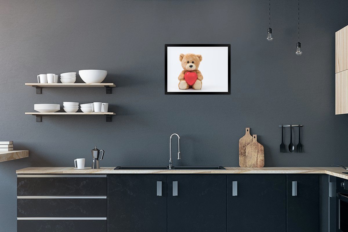 MuchoWow Poster Ein Teddybär zum Valentinstag, (1 St), Bilderrahmen, Deko für Wohnzimmer und Schlafzimmer, 40x30 cm von MuchoWow