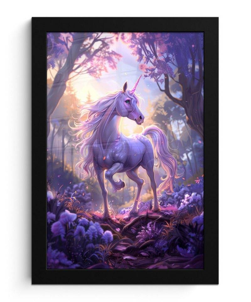 MuchoWow Poster Einhorn - Lila - Märchen - Fantasietier, (1 St), Bilderrahmen, Zimmer Deko, Bild für Wohnzimmer, 20x30 cm von MuchoWow