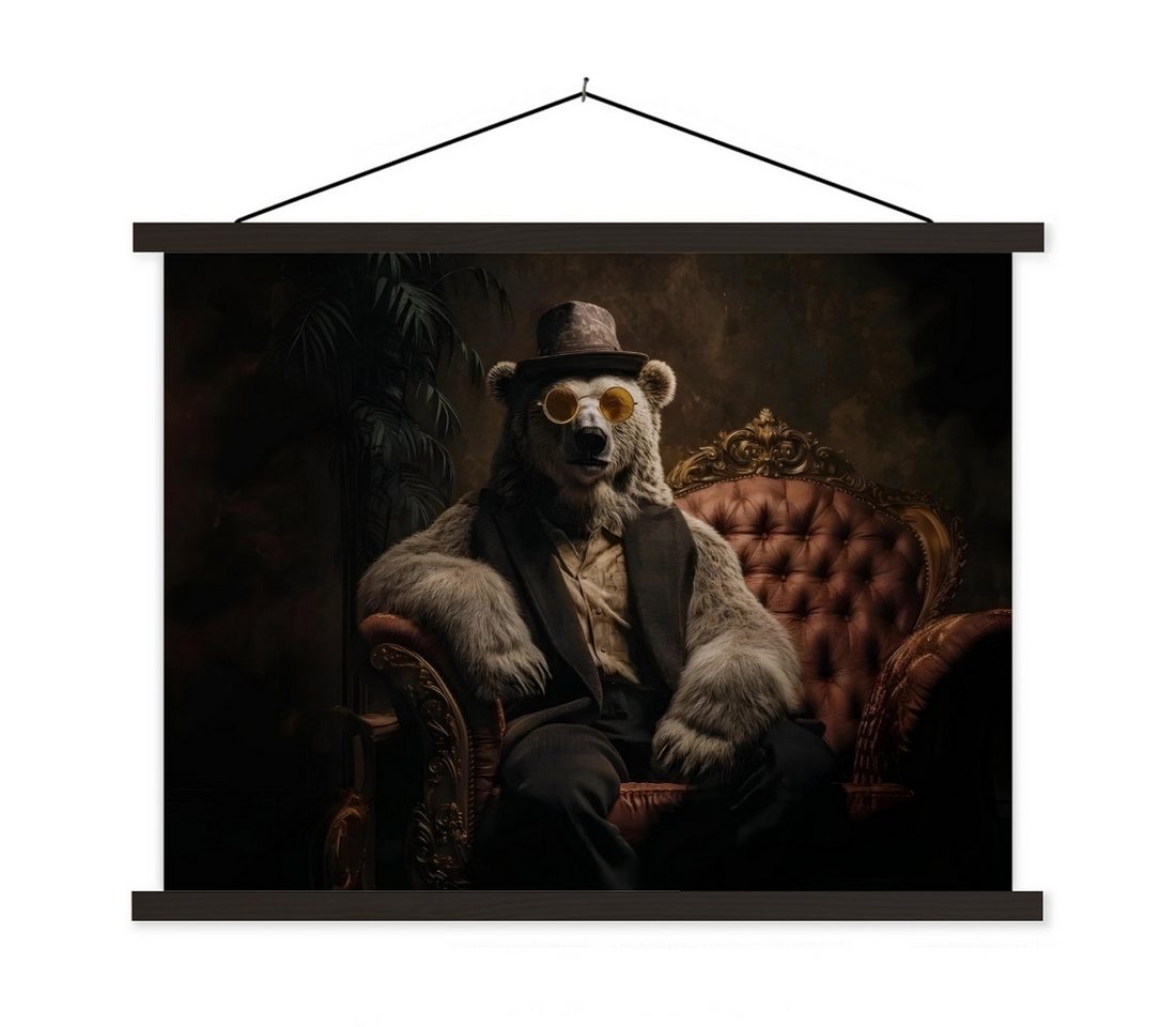 MuchoWow Poster Eisbär - Hut - Brille - Stuhl, (1 St), Magnetische Posterleiste, Holzleisten, Textilposter, 40x30 cm von MuchoWow