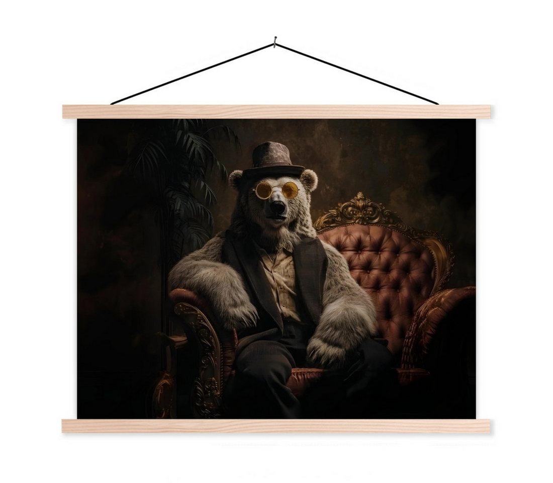 MuchoWow Poster Eisbär - Hut - Brille - Stuhl, (1 St), Posterleiste, Textilposter für Wohnzimmer, Bilderleiste, 40x30 cm von MuchoWow