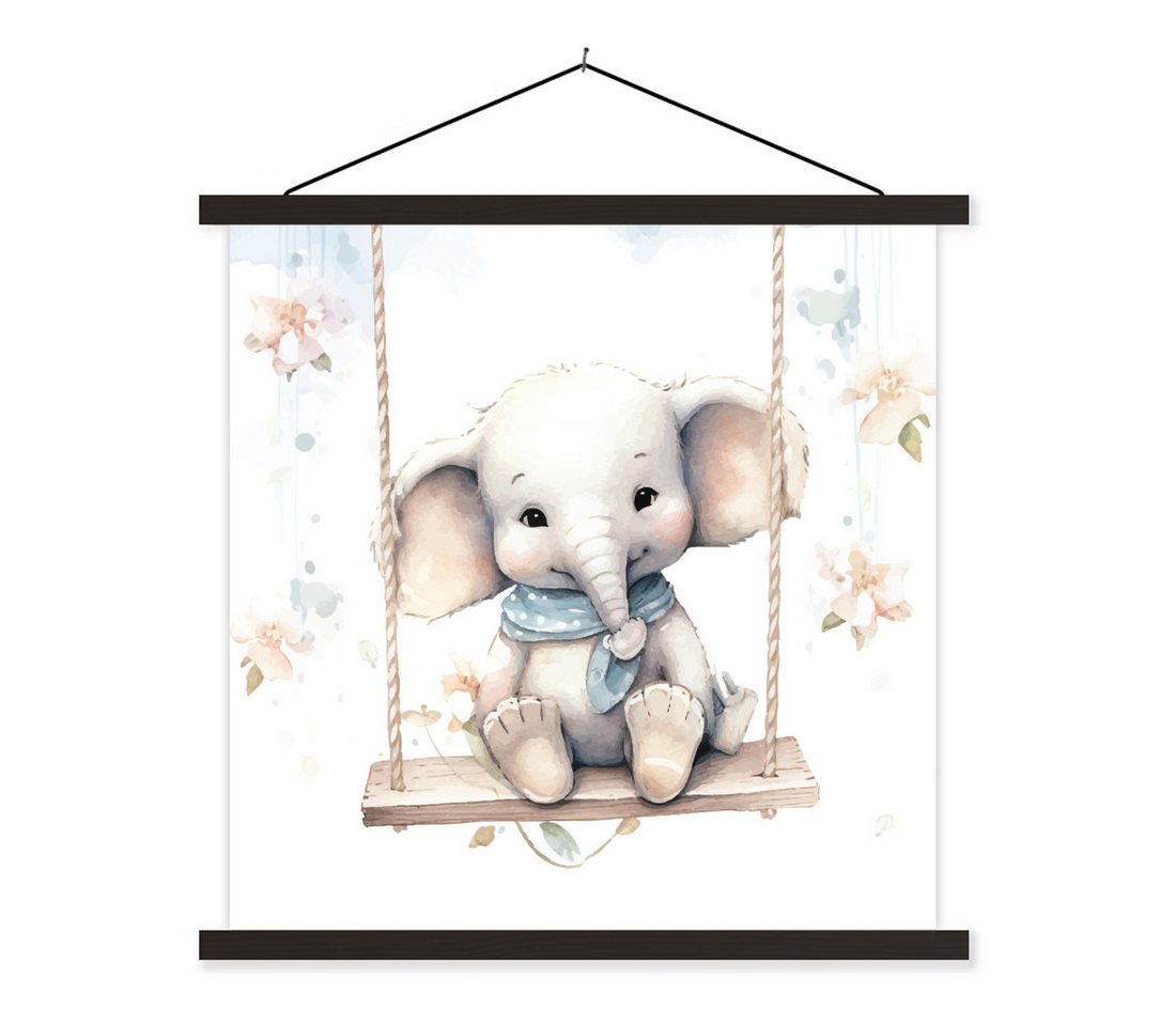 MuchoWow Poster Elefant - Tier - Kinder, (1 St), Magnetische Posterleiste, Holzleisten, Textilposter, 40x40 cm von MuchoWow