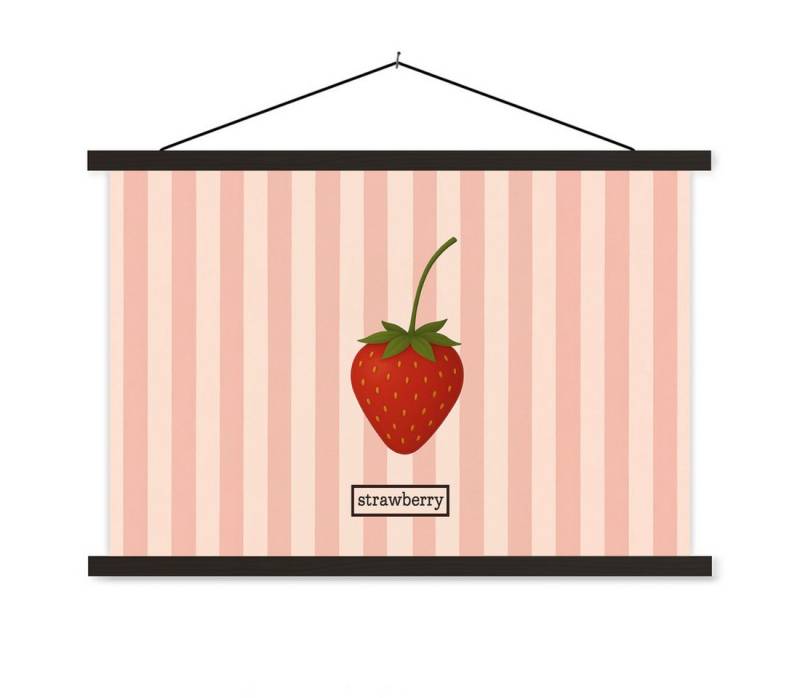 MuchoWow Poster Erdbeere - Streifen - Minimalistisch - Rot, (1 St), Magnetische Posterleiste, Holzleisten, Textilposter, 60x40 cm von MuchoWow