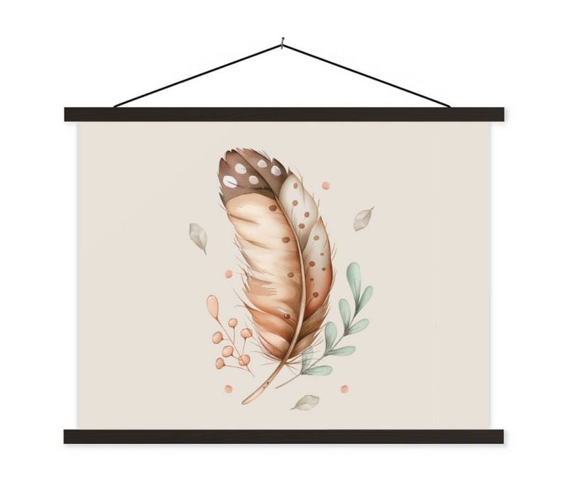 MuchoWow Poster Feder - Bohème - Boho - Pastellfarben, (1 St), Magnetische Posterleiste, Holzleisten, Textilposter, 40x30 cm von MuchoWow