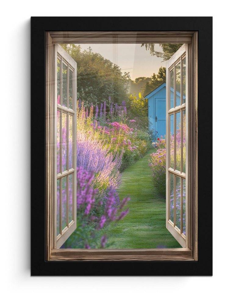 MuchoWow Poster Fensterblick - Blumen - Fenster - Natur, (1 St), Bilderrahmen, Zimmer Deko, Bild für Wohnzimmer, 20x30 cm von MuchoWow