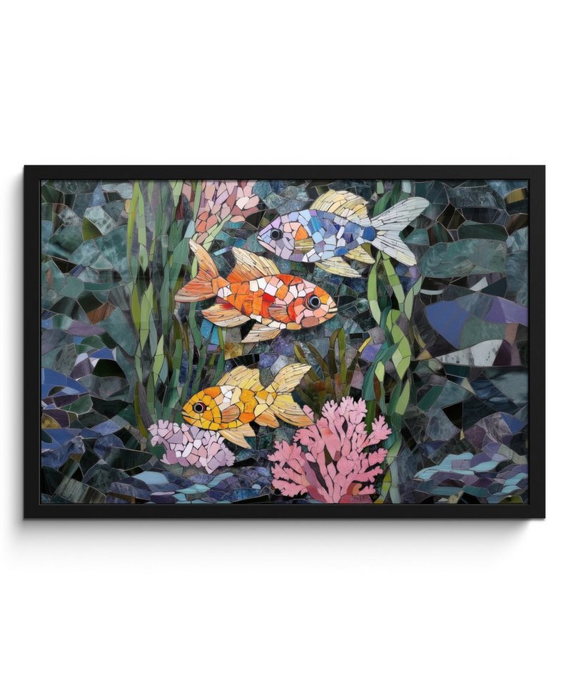 MuchoWow Poster Fisch - Koralle - Meer - Mosaik, (1 St), Bilderrahmen, Poster Wand Dekoration, Wanddeko, 60x40 cm von MuchoWow