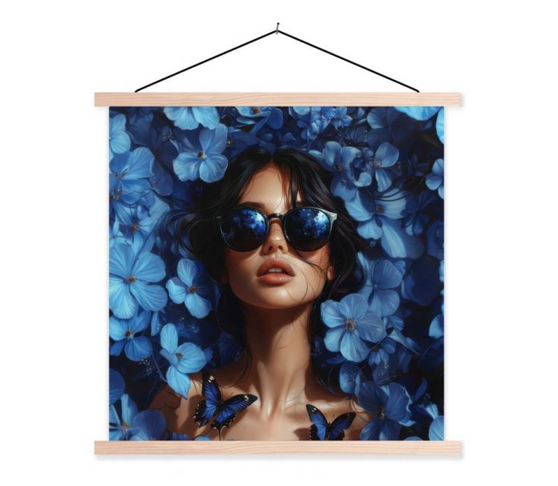 MuchoWow Poster Frau - Blau - Blumen - Schmetterlinge - Natur von MuchoWow